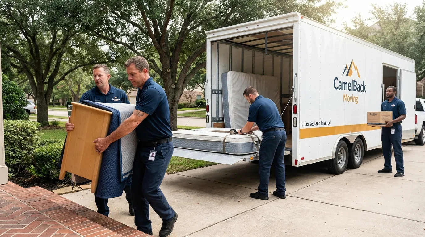 Crew loading residential truck for cross-state move from Randolph, MA