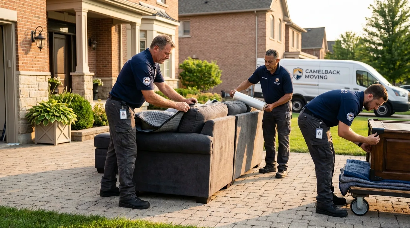 Large estate moving crew wrapping furniture in Randolph, MA