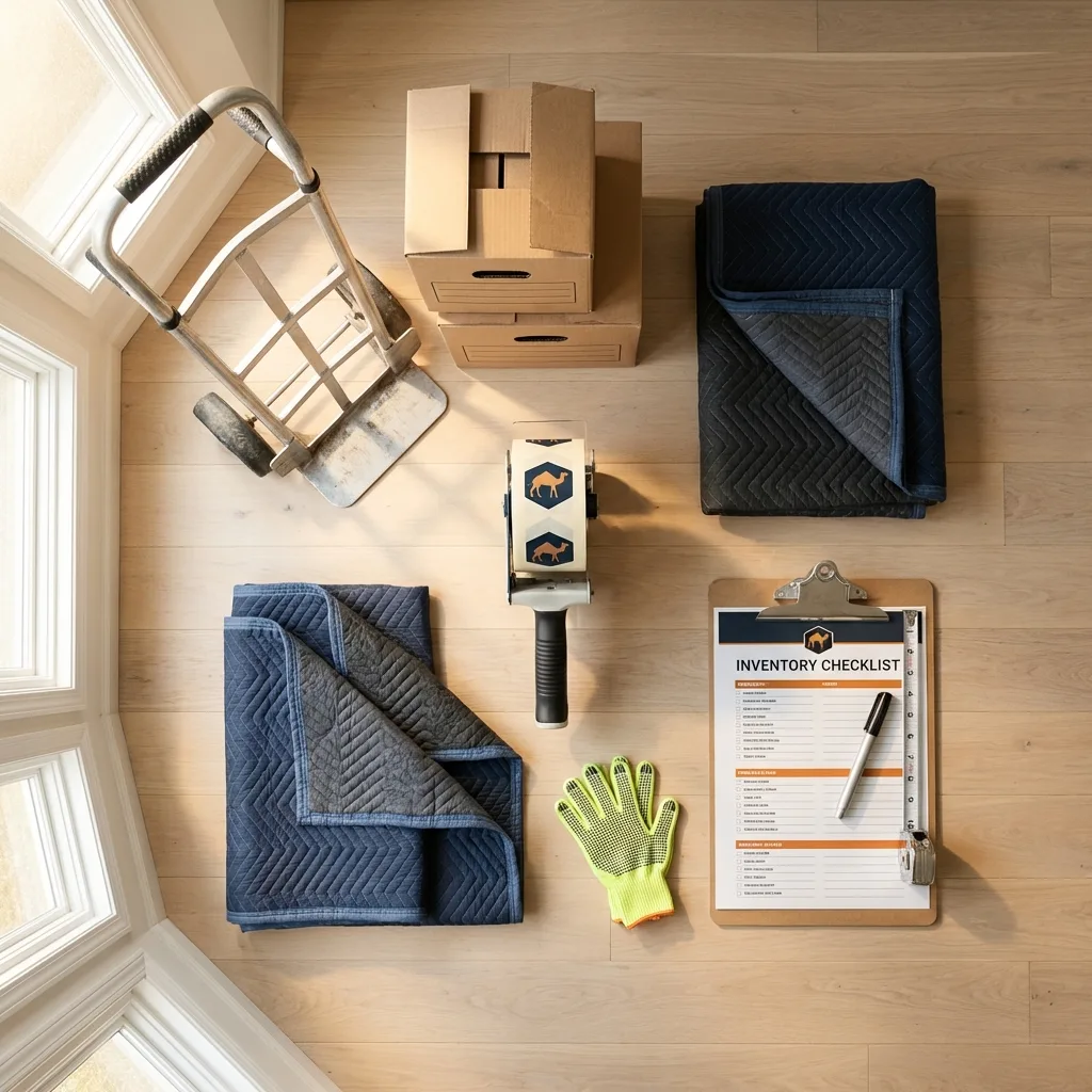 Professional moving supplies and packing materials layout for Randolph residential relocations